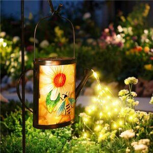 Solar Outdoor Lights Decorative, Bee Sunflower Watering Can Outdoor